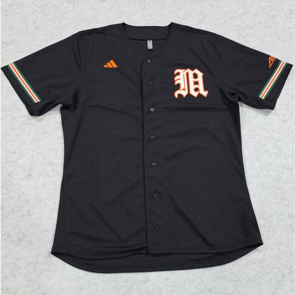 Men's Adidas Black Miami Hurricanes V-Neck Baseball Jersey, Black, Sz L, New - Picture 11 of 11